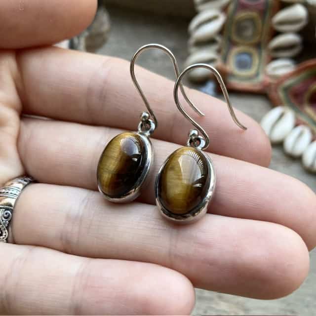 Stone Drop Earrings, Hand Cut Caramel & Chocolate Outback Jasper