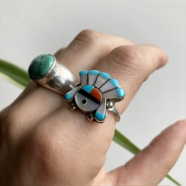 Vintage sterling silver Zuni sun chief ring