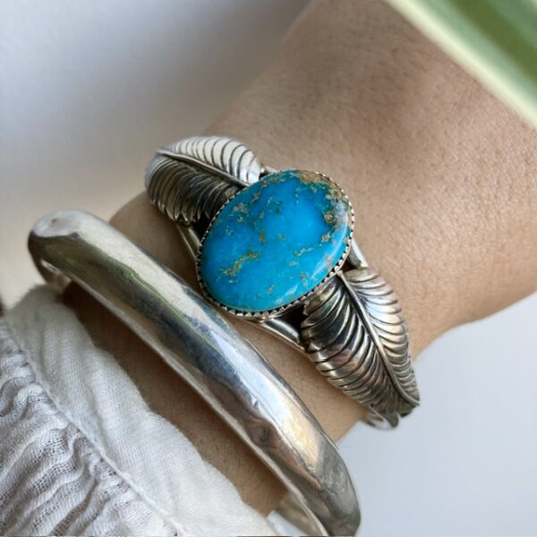 Vintage Navajo sterling silver and turquoise cuff bangle