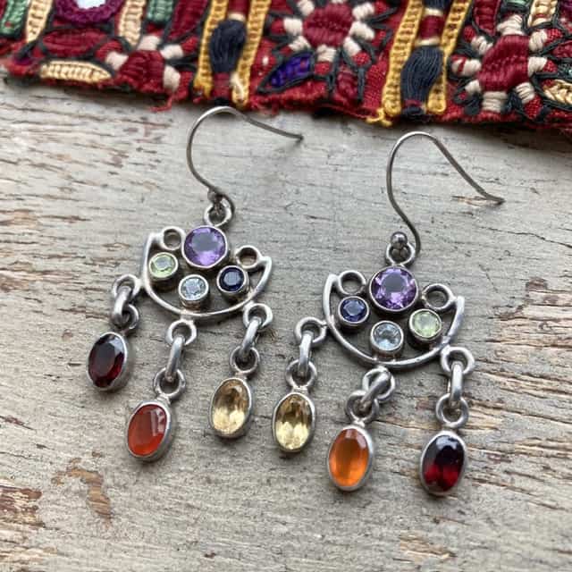Vintage sterling silver rainbow crystal earrings