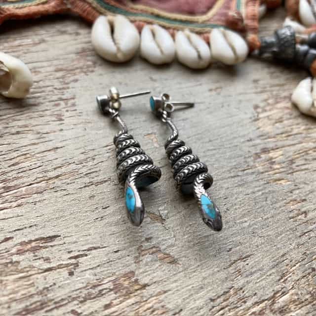 Vintage sterling silver and turquoise snake earrings