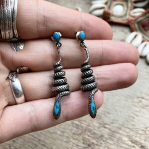 Vintage sterling silver and turquoise snake earrings