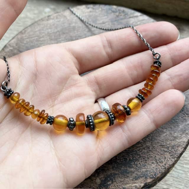 Vintage sterling silver and amber necklace