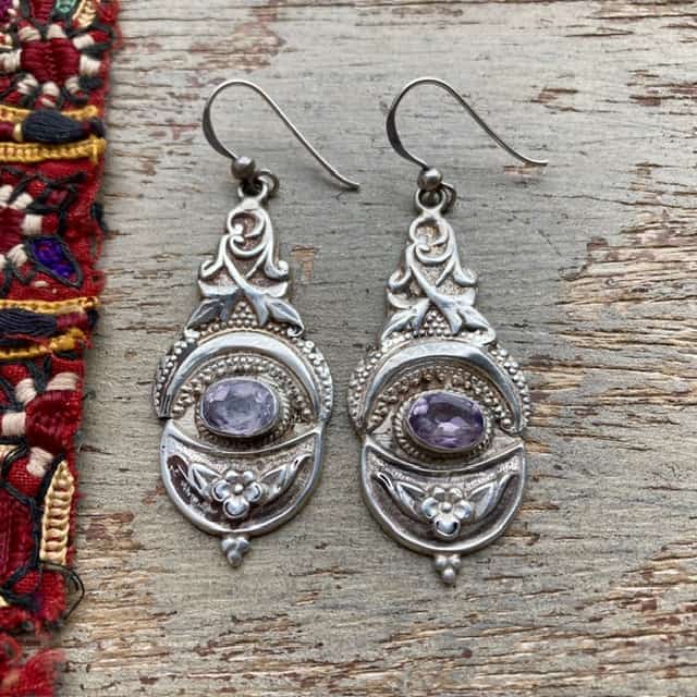 Vintage Indian sterling silver amethyst earrings
