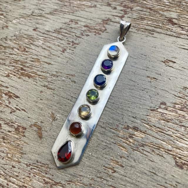 Vintage sterling silver rainbow crystal chakra pendant