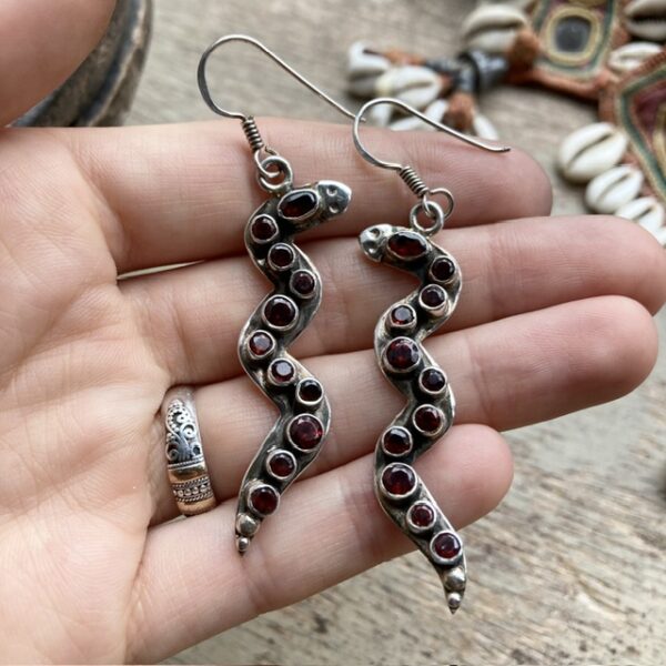 Vintage sterling silver garnet snake earrings