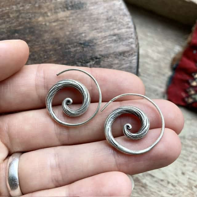 Hill tribe solid silver spiral earrings