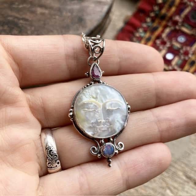 Vintage sterling silver sleepy moon necklace