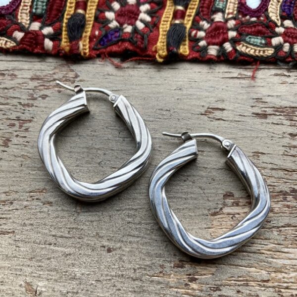 Vintage chunky sterling silver Creole hoops