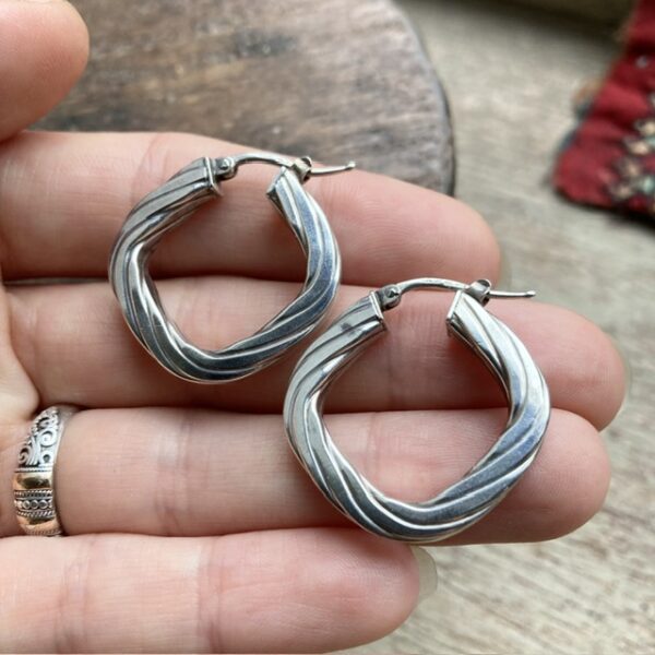 Vintage chunky sterling silver Creole hoops