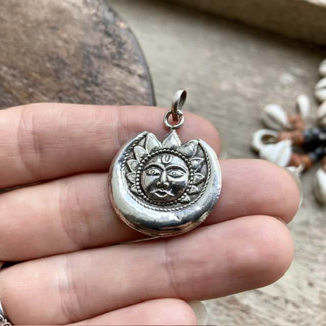 Vintage Indian sterling silver sun god pendant
