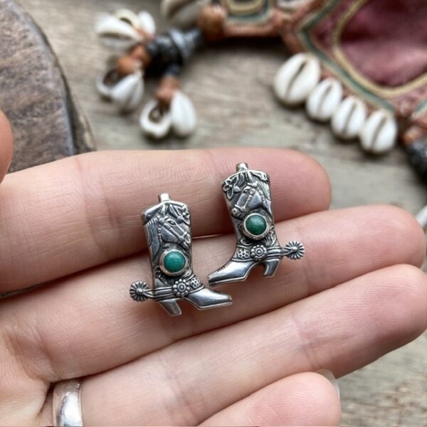 Vintage sterling silver cowboy boot earrings