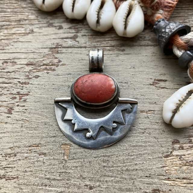 Vintage sterling silver and red coral pendant