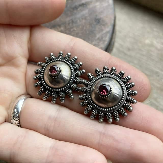 Vintage ornate sterling silver and garnet earrings