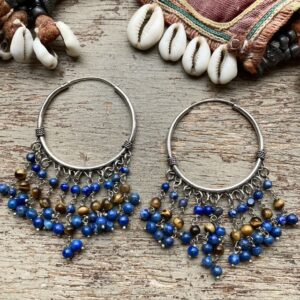 Vintage sterling silver lapis lazuli and tiger’s eye hoops