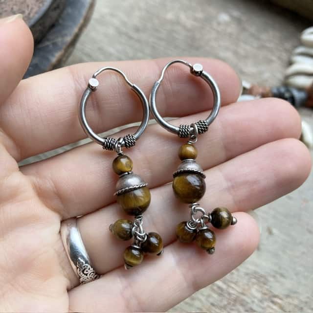 Vintage sterling silver and tiger’s eye hoops
