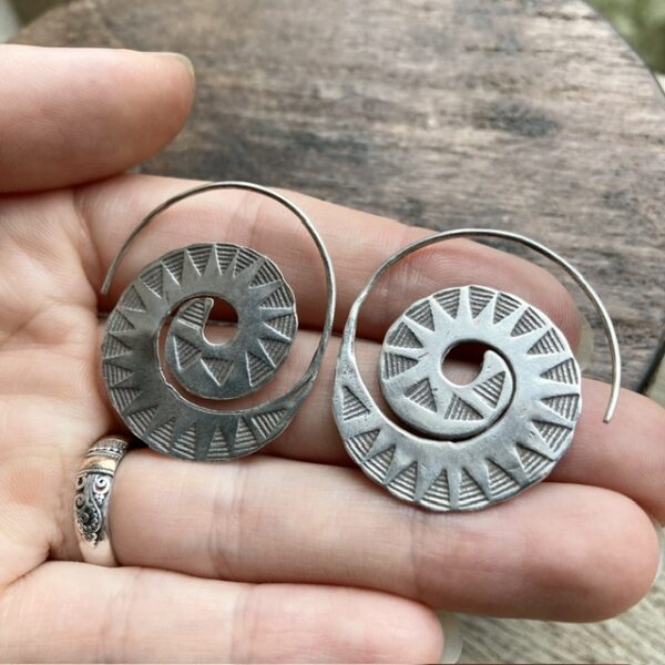 Solid silver Hill Tribe spiral earrings