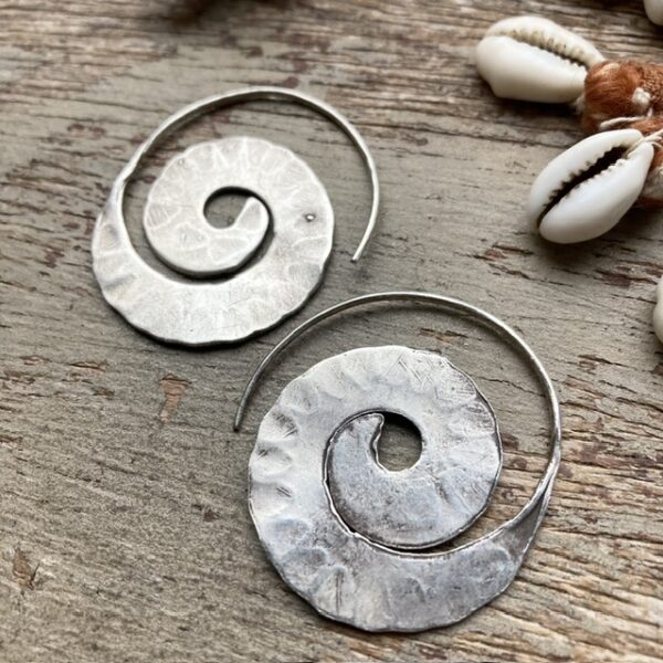 Solid silver Hill Tribe spiral earrings