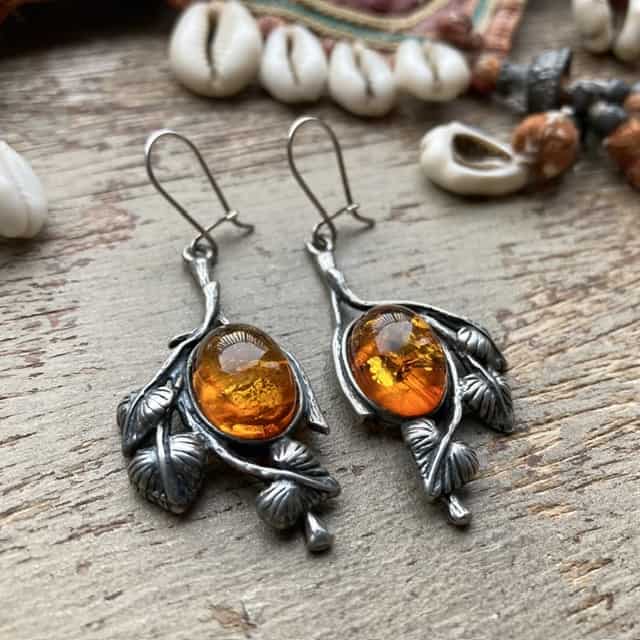 Vintage sterling silver amber earrings