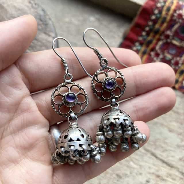 Vintage Indian sterling silver amethyst earrings