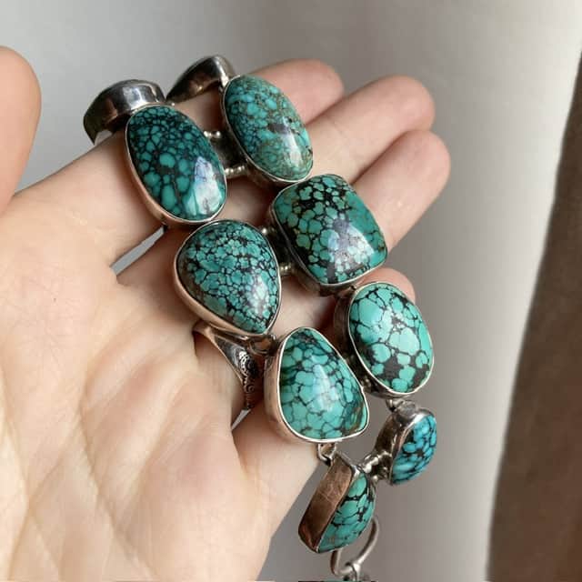 Vintage sterling silver spiderweb turquoise bracelet