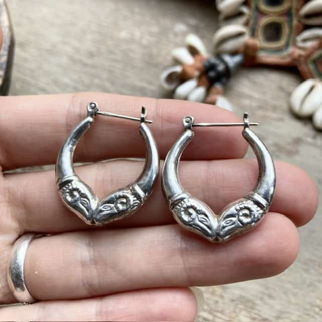 Vintage sterling silver ram’s head hoops