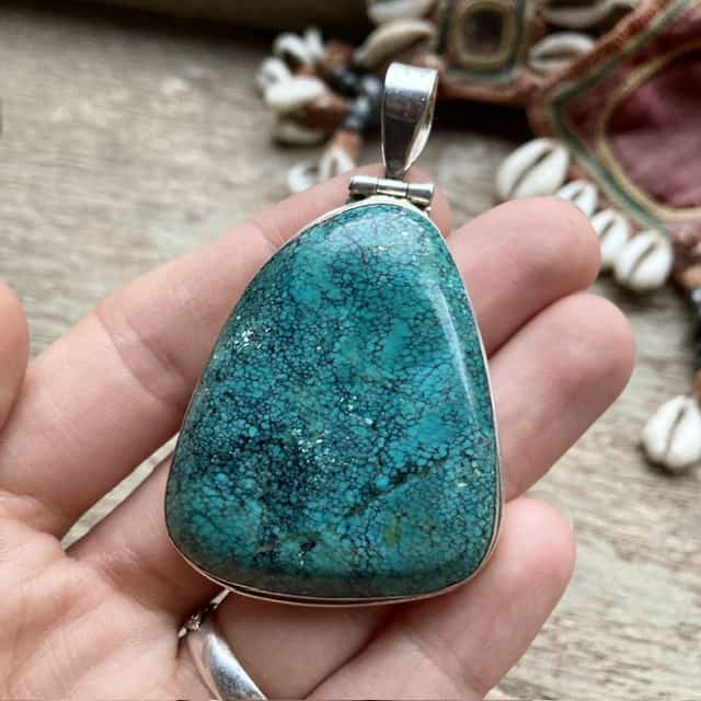 Vintage large sterling silver and turquoise pendant