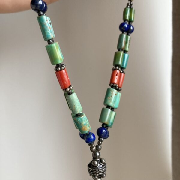 Vintage turquoise, lapis lazuli and red coral necklace