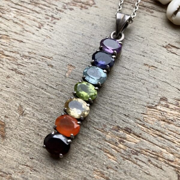 Vintage sterling silver rainbow chakra necklace