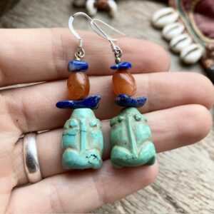 Vintage carved turquoise frog earrings