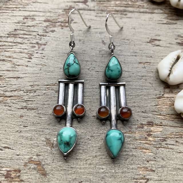 Vintage sterling silver turquoise and carnelian earrings