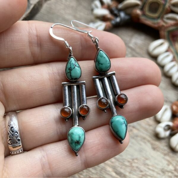 Vintage sterling silver turquoise and carnelian earrings