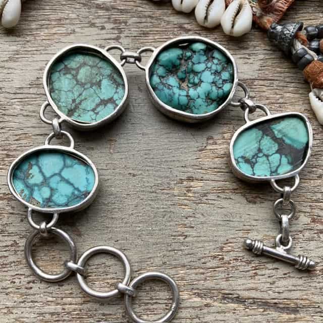 Vintage sterling silver chunky turquoise bracelet