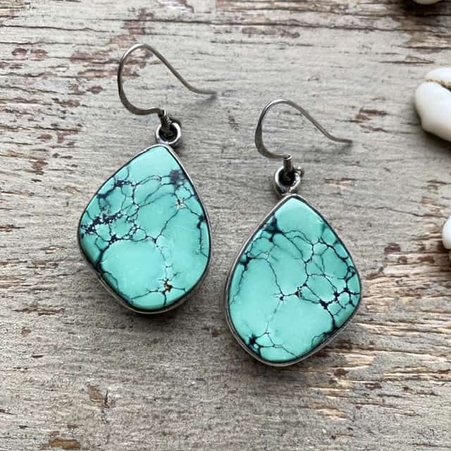 Vintage sterling silver chunky turquoise earrings