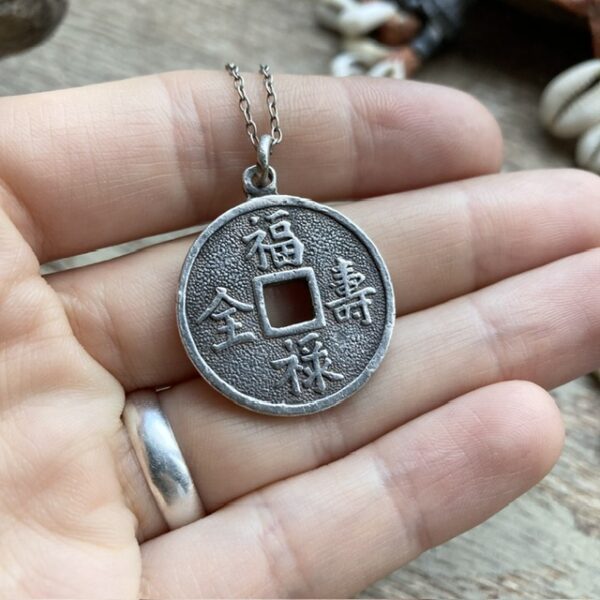 Vintage solid silver Chinese lucky coin necklace