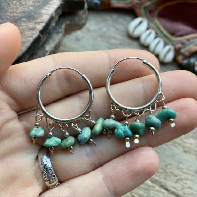Vintage sterling silver turquoise hoops