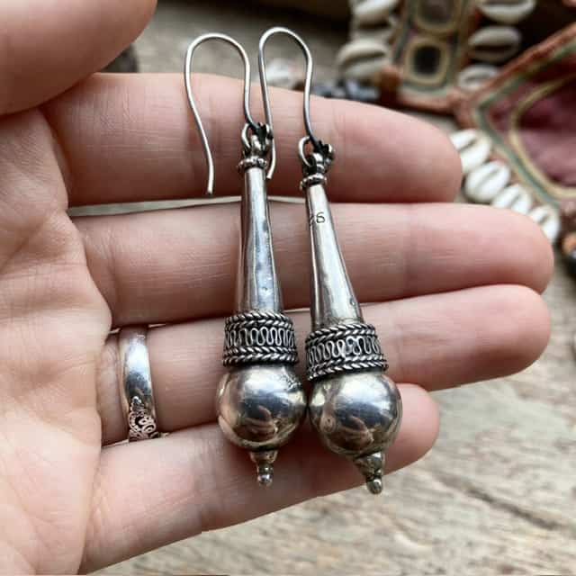 Vintage Balinese sterling silver dangly earrings