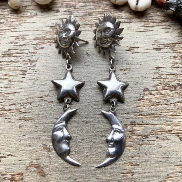 Vintage sterling silver celestial earrings