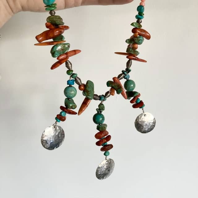 Vintage turquoise, coral and sterling silver necklace