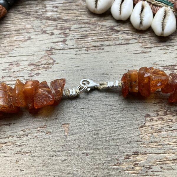 Handmade amber and sterling silver beaded necklace