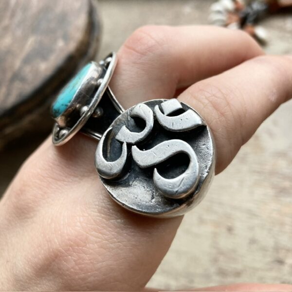 Vintage chunky solid silver Om ring