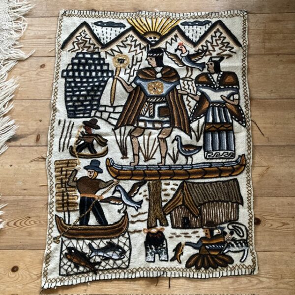Vintage Mexican wool embroidered tapestry