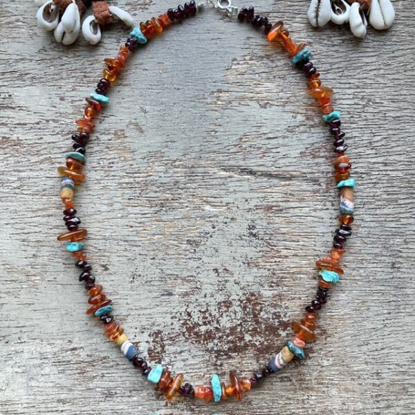 Handmade amber and garnet crystal beaded necklace