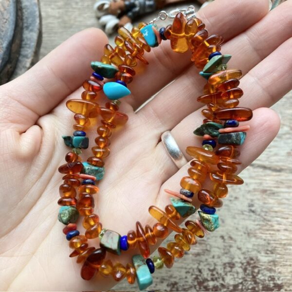 Handmade amber and crystal beaded necklace