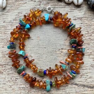Handmade amber and crystal beaded necklace