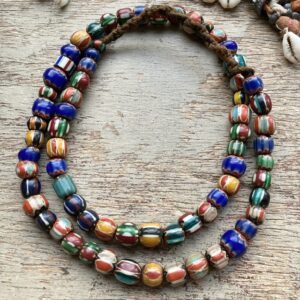 Antique handmade multicoloured glass bead necklace
