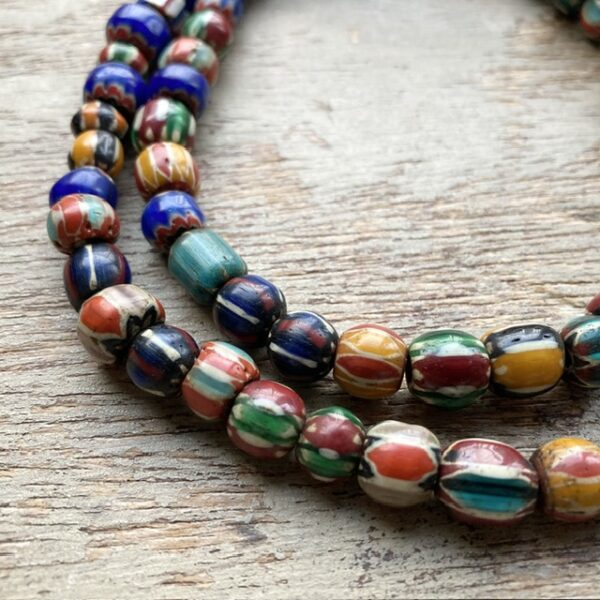 Antique handmade multicoloured glass bead necklace