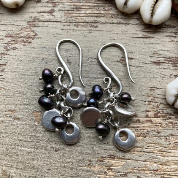 Vintage sterling silver and pearl dangly earrings