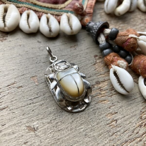 Vintage sterling silver scarab beetle pendant