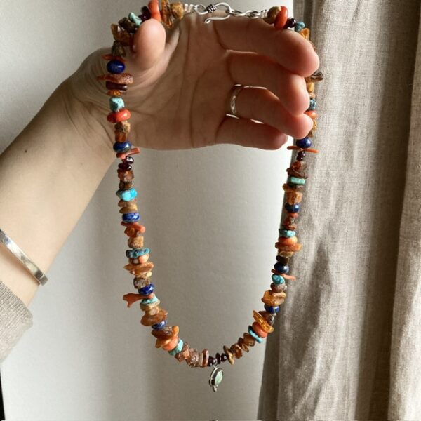 Handmade amber and turquoise beaded necklace
